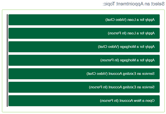 "Select an Appointment Topic" scheduling screen.