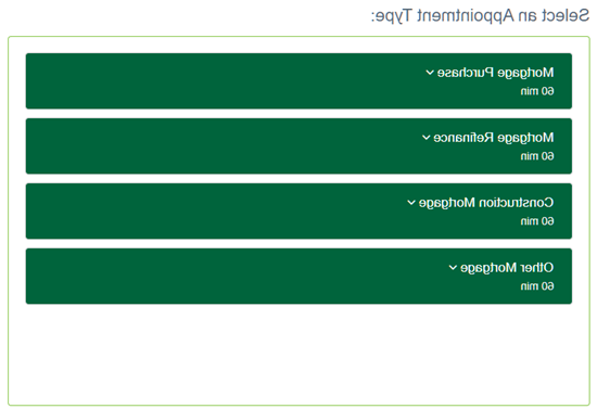 "Select an Appointment Type" scheduling screen.