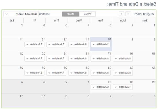 "Select a Date and Time" scheduling screen.